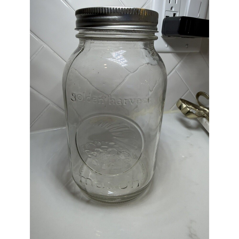 Vintage Golden Harvest Mason Jar 1 Quart Regular Mouth Fruit Jar Collectible